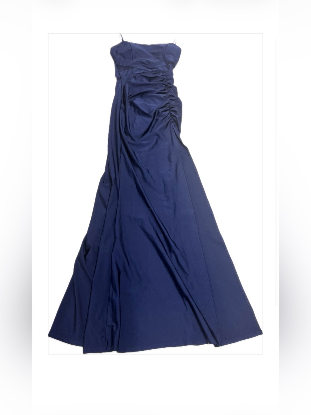 NEW Love, Nickie Lew Navy Blue Satin Ruched Maxi Gown Size Small